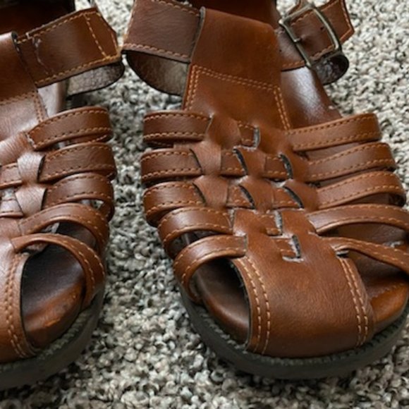 Tan LEATHER Men's FISHERMAN Basket-weave BUCKLE SANDALS * 9 (wider fit) * EUC - Picture 2 of 7